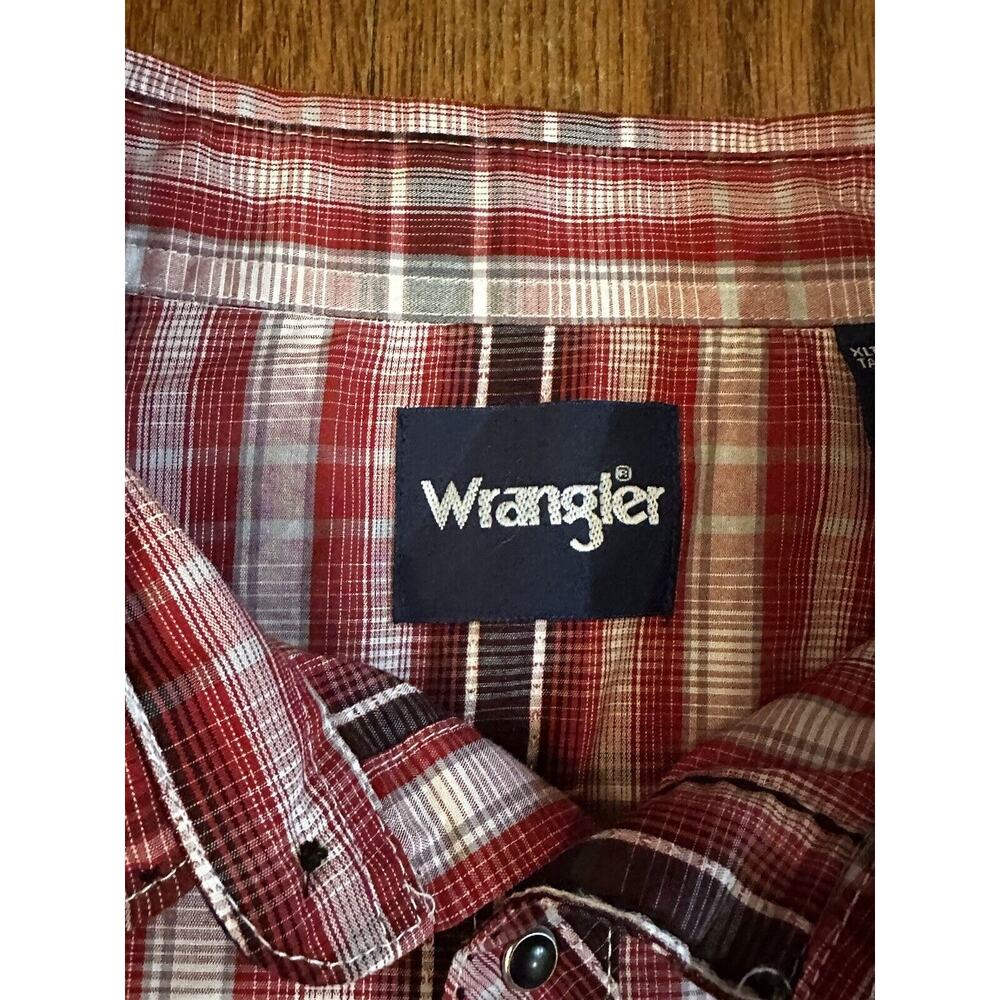 Wrangler Pearl Snap Shirt Mens Size XL Tall, Plaid Long Sleeve Western Cowboy - Picture 4 of 9